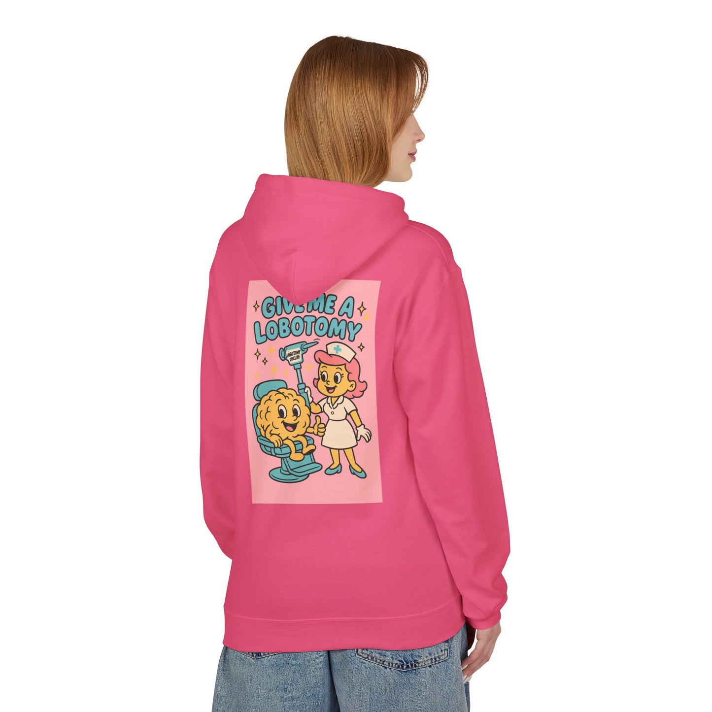 Hoodie — 'Give Me a Lobotomy' Retro Nurse Brain Graphic Pullover