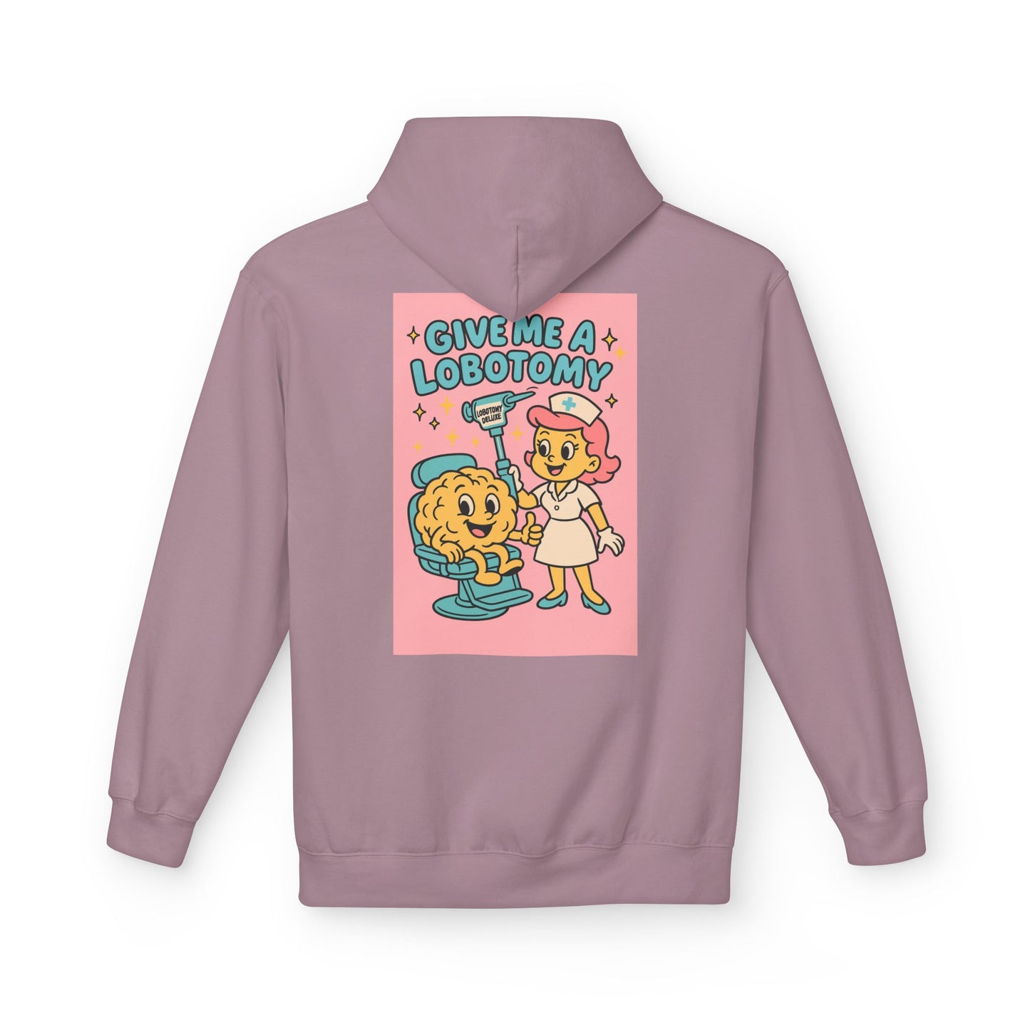Hoodie — 'Give Me a Lobotomy' Retro Nurse Brain Graphic Pullover