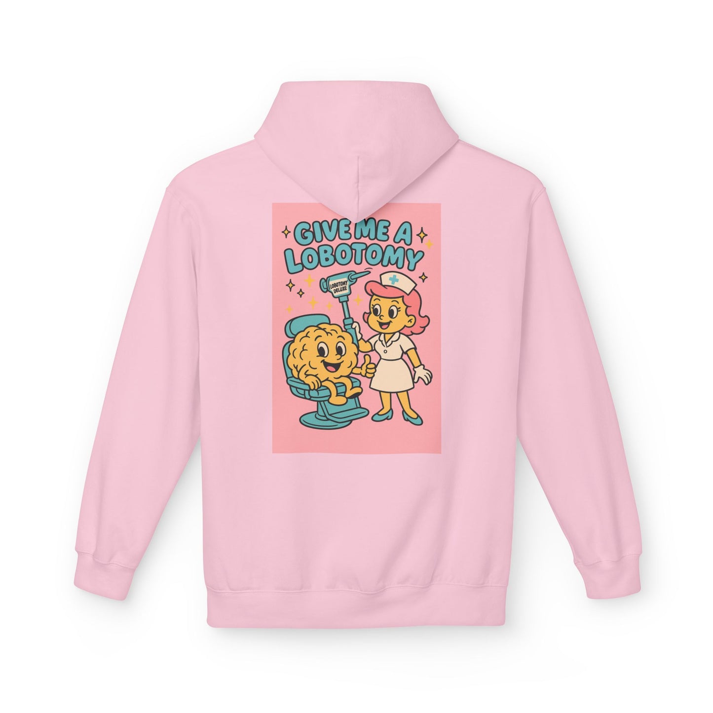 Hoodie — 'Give Me a Lobotomy' Retro Nurse Brain Graphic Pullover