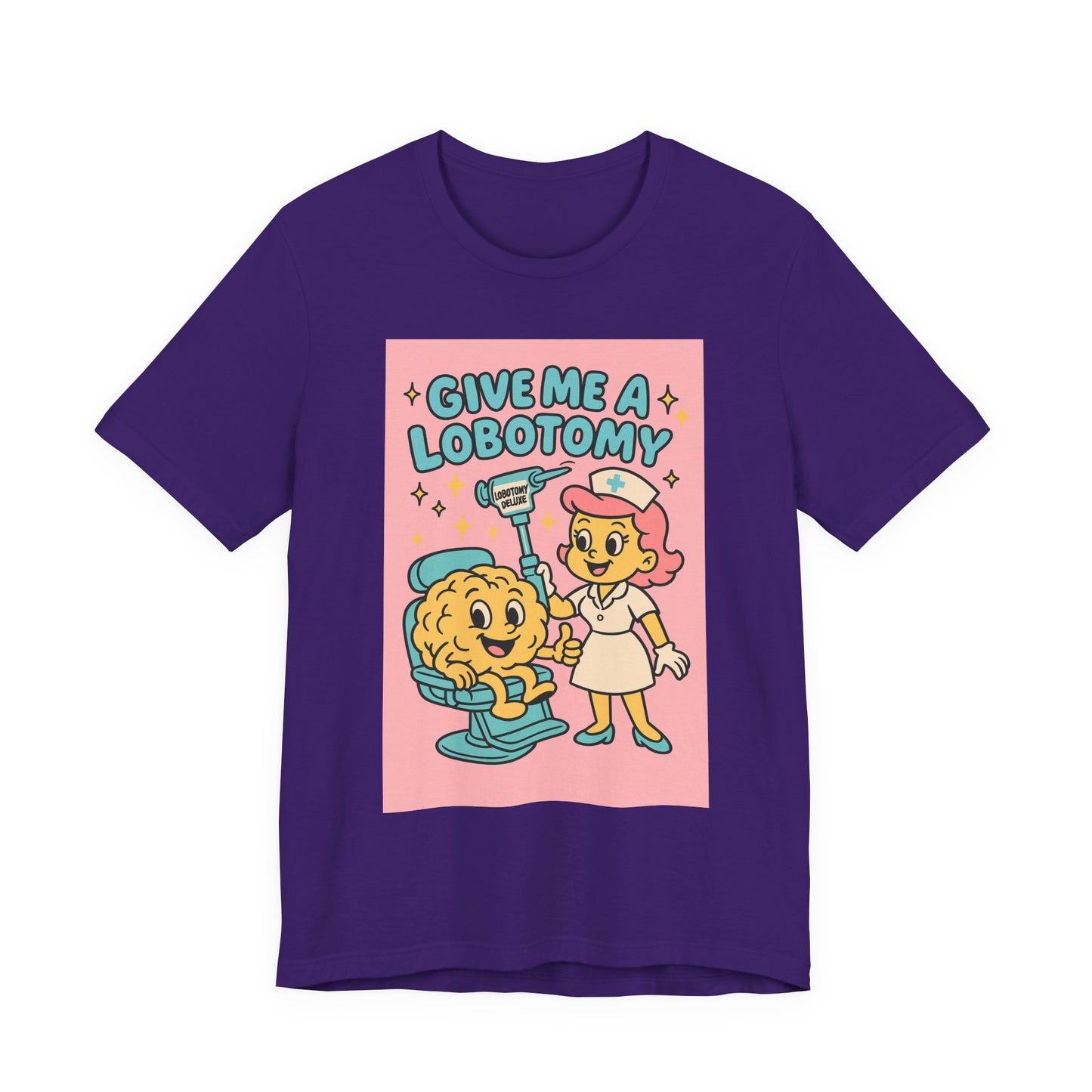 Graphic Tee — 'Give Me a Lobotomy' Retro Nurse Brain Illustration
