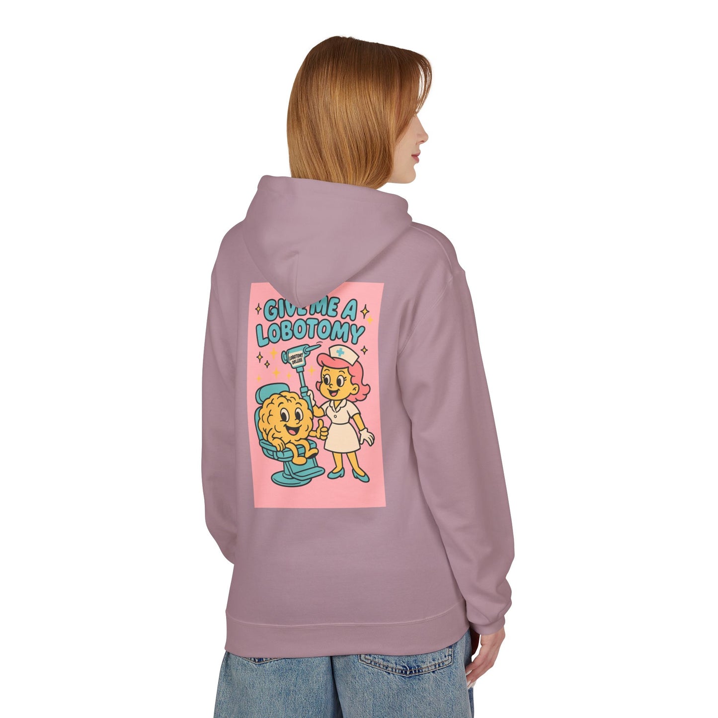 Hoodie — 'Give Me a Lobotomy' Retro Nurse Brain Graphic Pullover