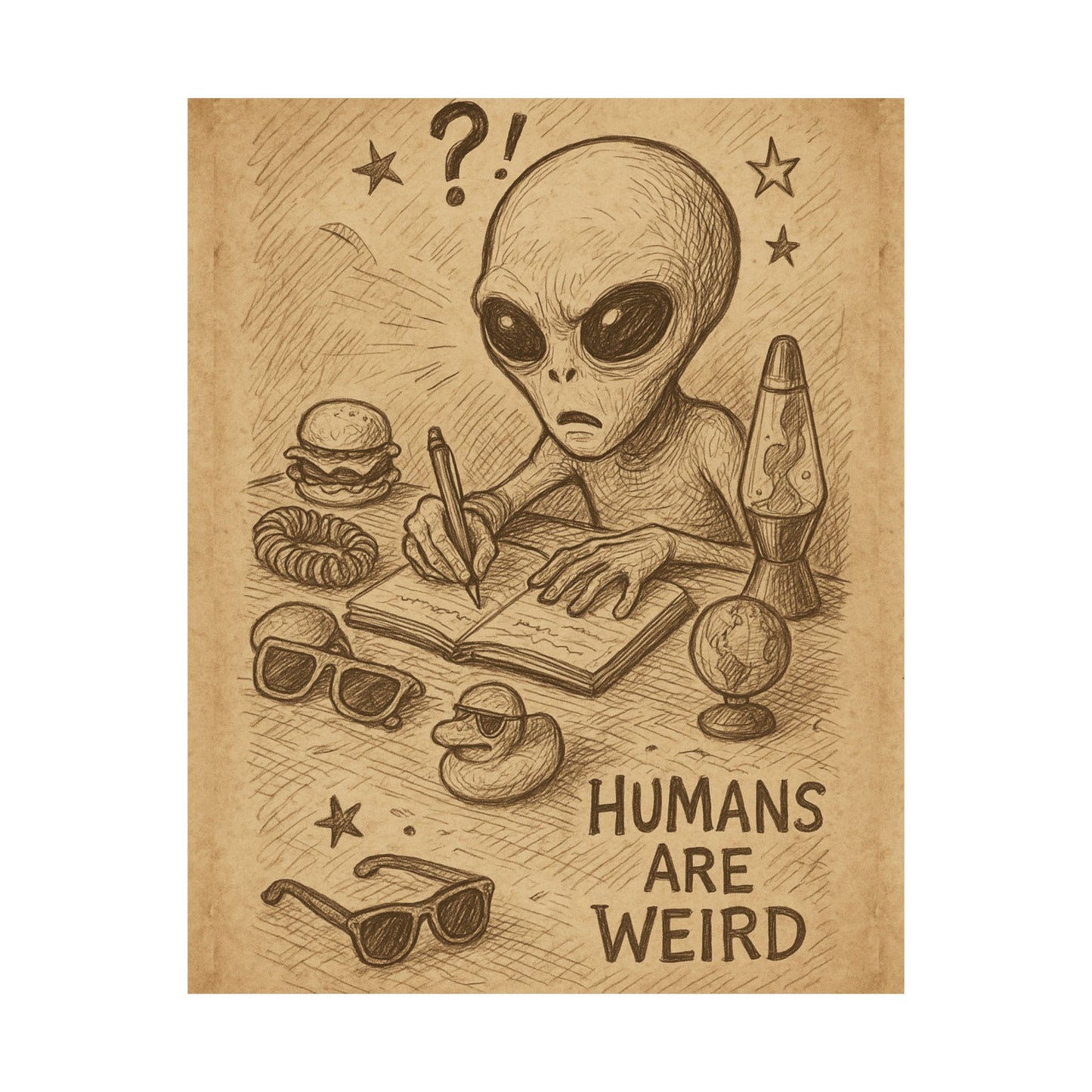Humans Are Weird Matte Vertical Poster — Alien Illustration Art Print