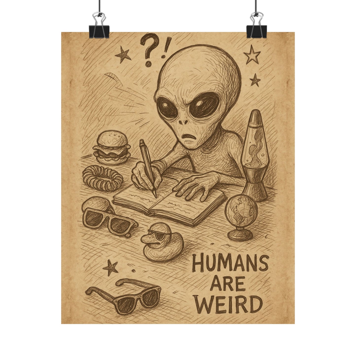 Humans Are Weird Matte Vertical Poster — Alien Illustration Art Print