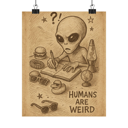Humans Are Weird Matte Vertical Poster — Alien Illustration Art Print