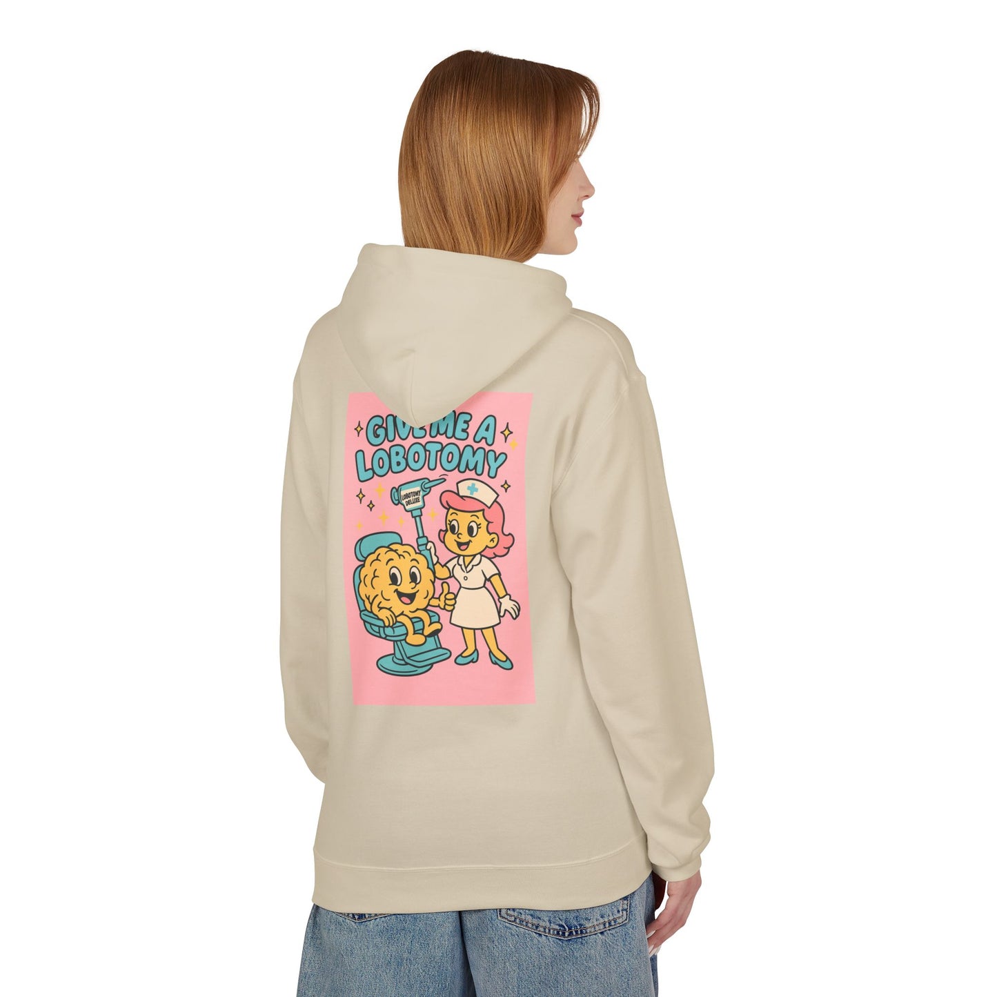 Hoodie — 'Give Me a Lobotomy' Retro Nurse Brain Graphic Pullover