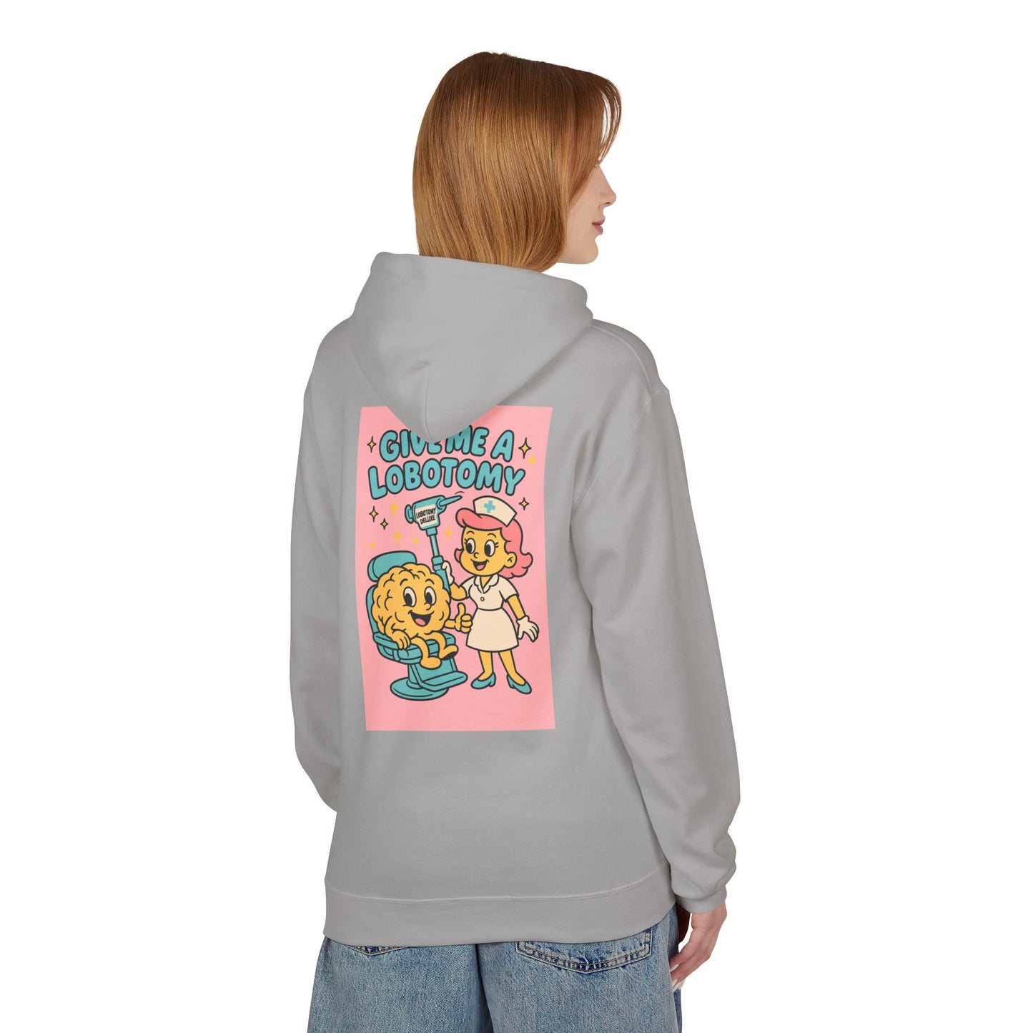 Hoodie — 'Give Me a Lobotomy' Retro Nurse Brain Graphic Pullover