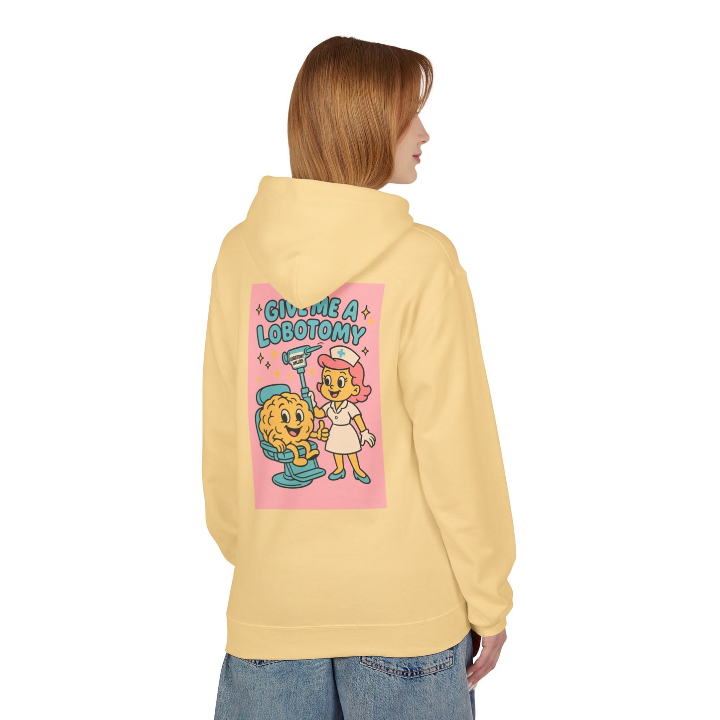 Hoodie — 'Give Me a Lobotomy' Retro Nurse Brain Graphic Pullover