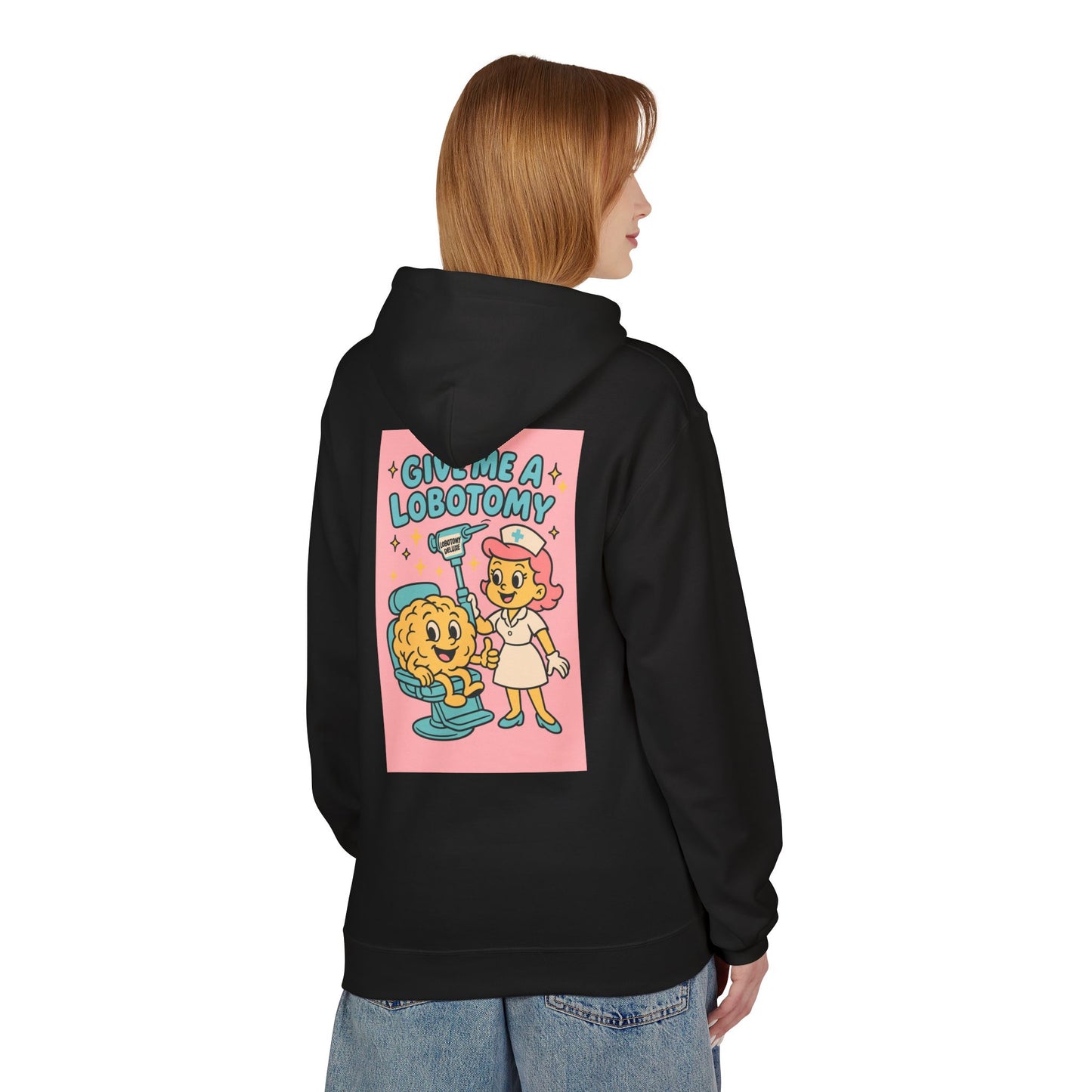 Hoodie — 'Give Me a Lobotomy' Retro Nurse Brain Graphic Pullover