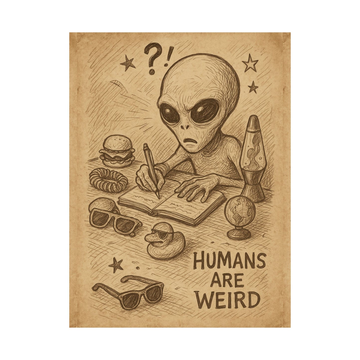 Humans Are Weird Matte Vertical Poster — Alien Illustration Art Print
