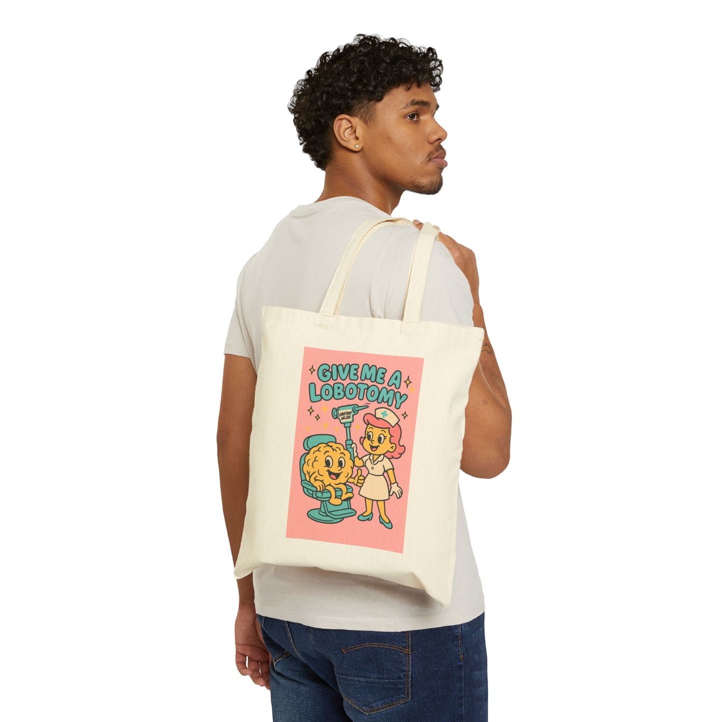 Retro 'Give Me a Lobotomy' Canvas Tote