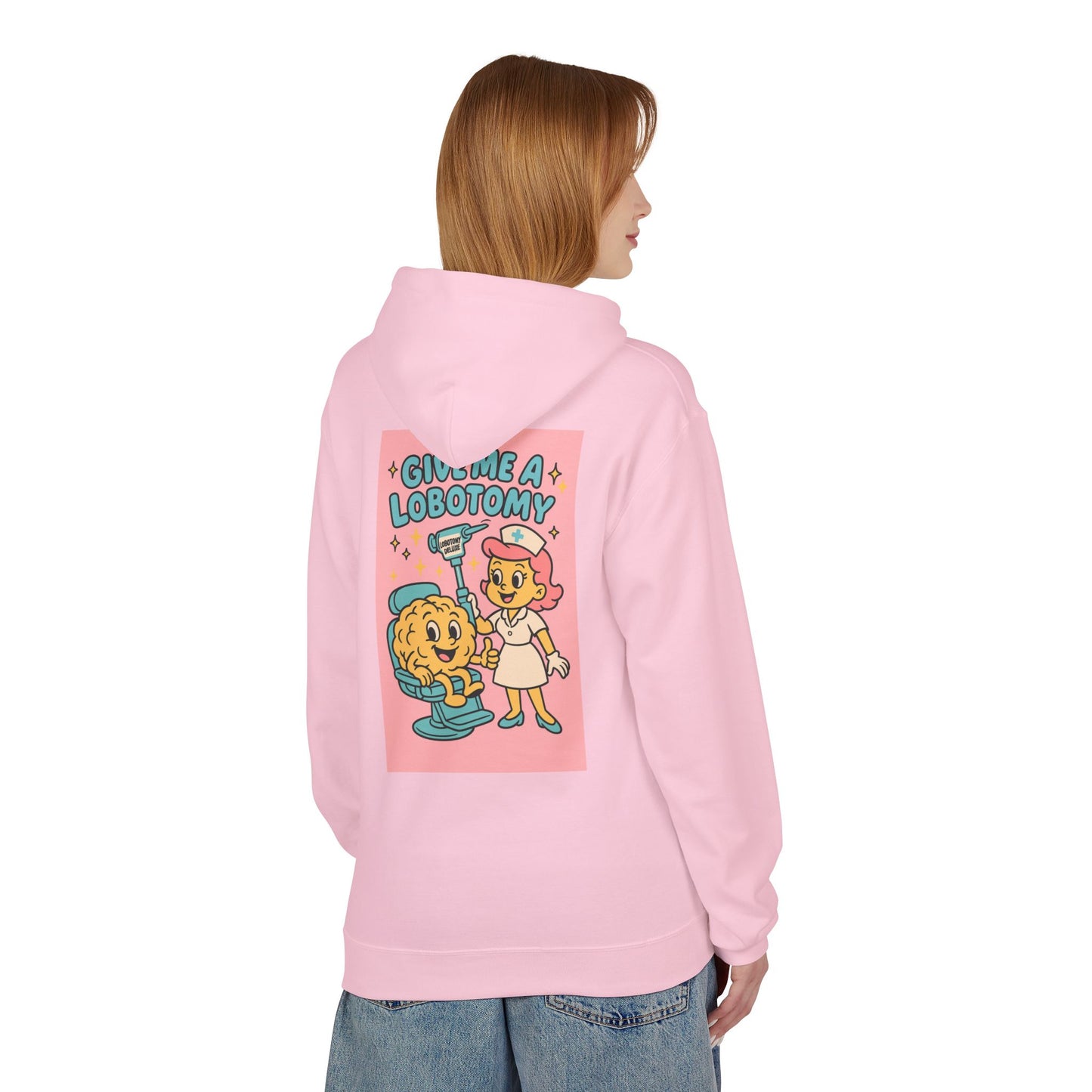 Hoodie — 'Give Me a Lobotomy' Retro Nurse Brain Graphic Pullover