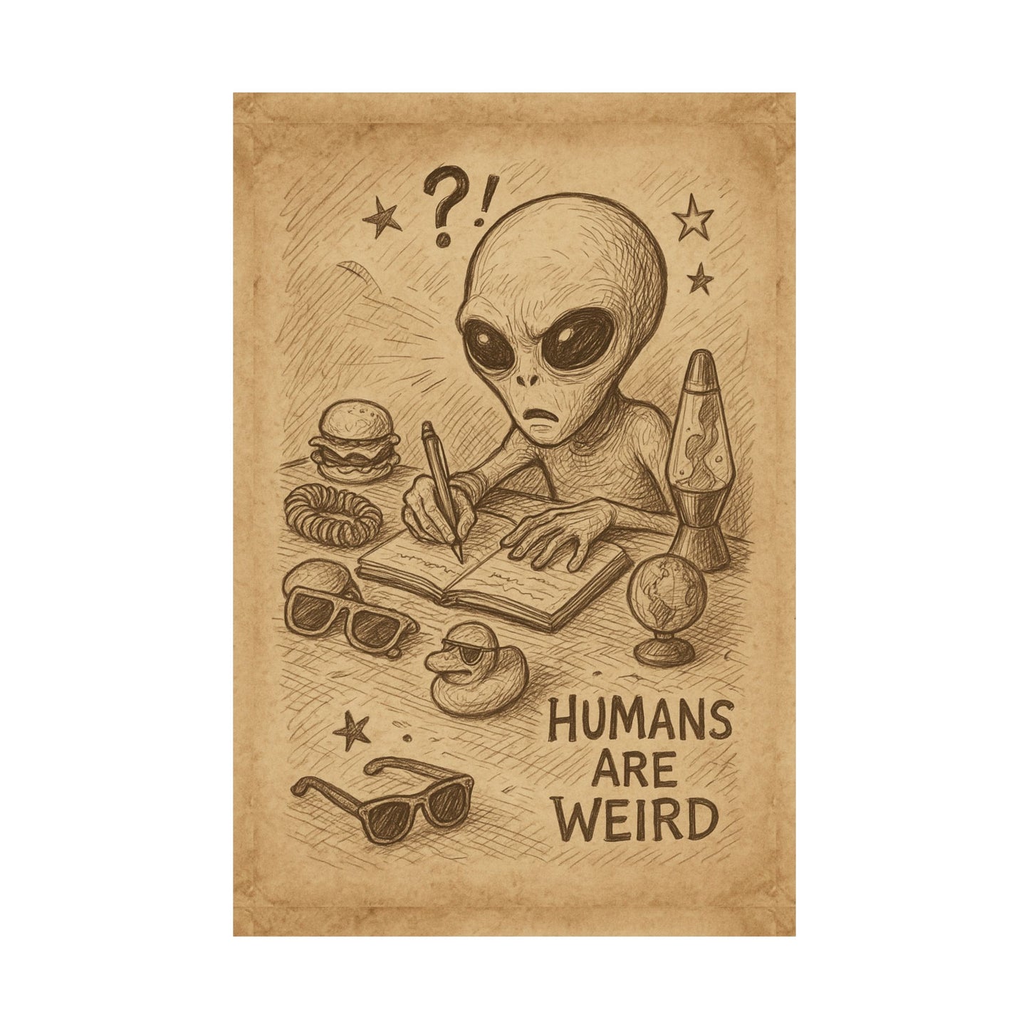 Humans Are Weird Matte Vertical Poster — Alien Illustration Art Print