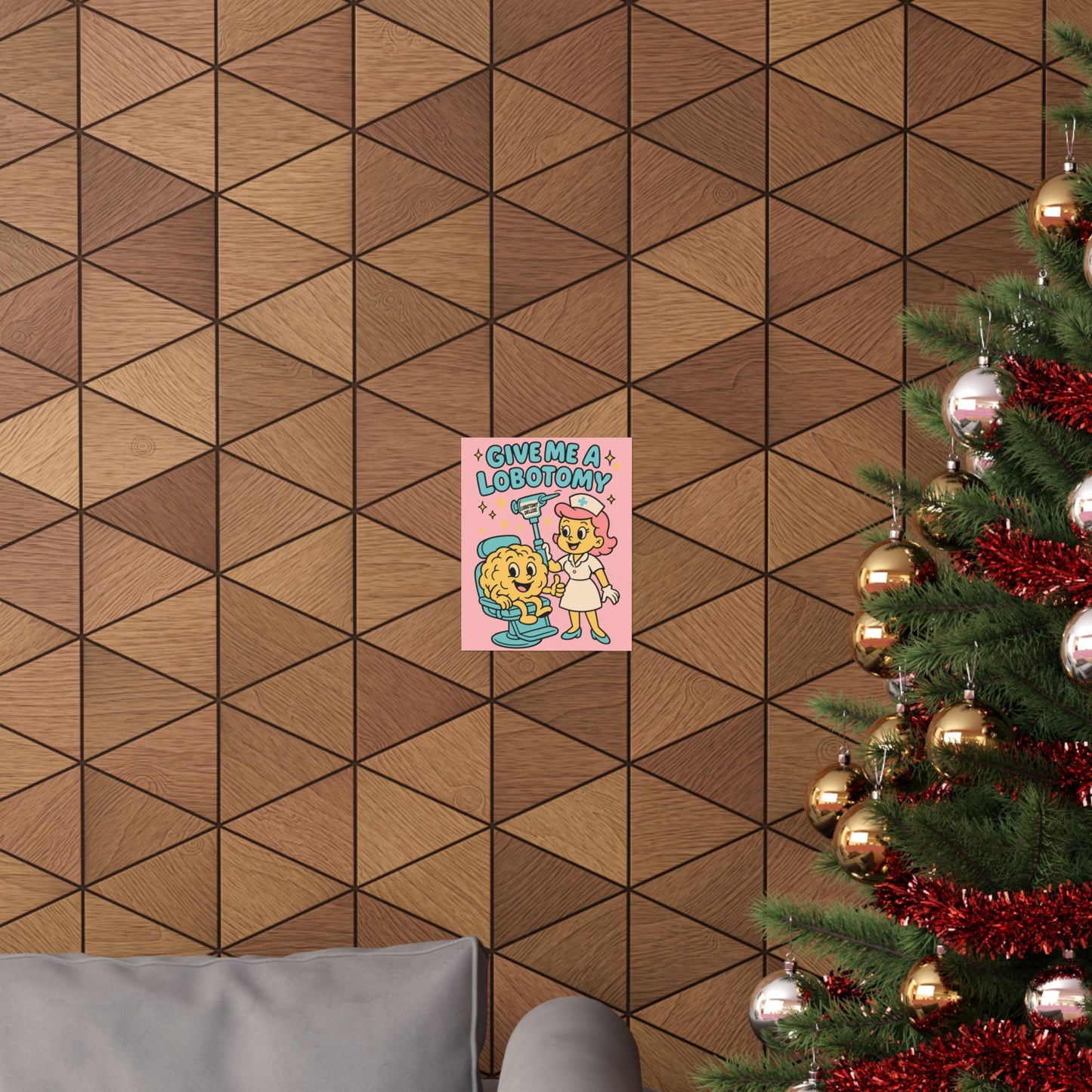 Give Me a Lobotomy Matte Poster — Retro Cute Nurse & Brain Illustration