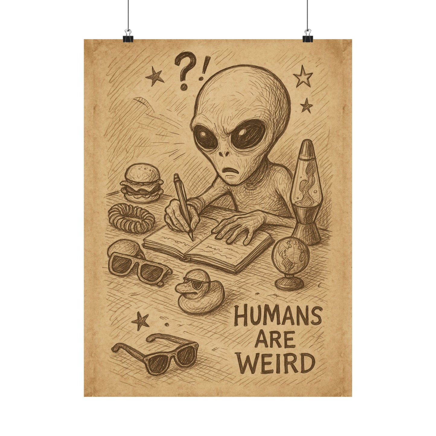 Humans Are Weird Matte Vertical Poster — Alien Illustration Art Print