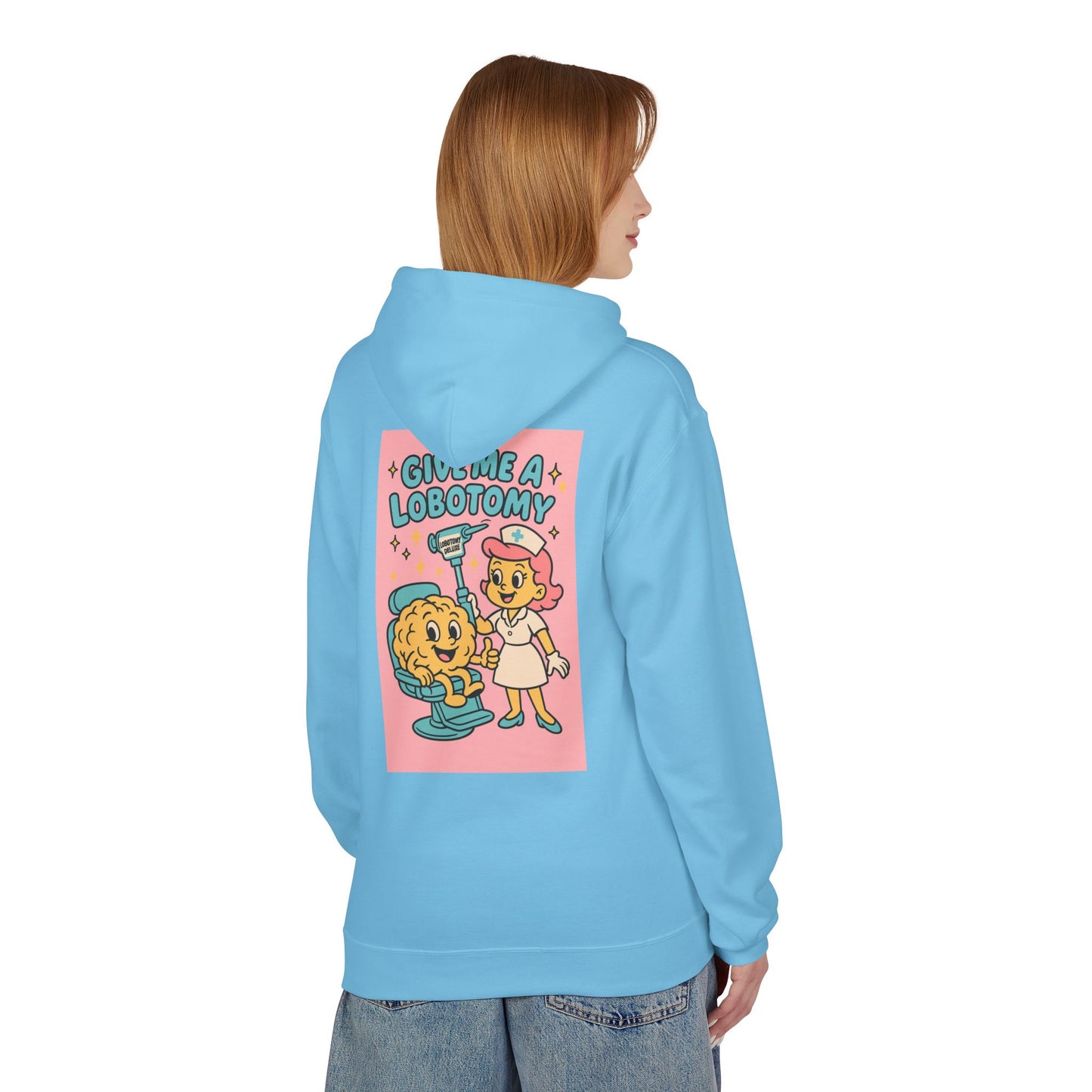 Hoodie — 'Give Me a Lobotomy' Retro Nurse Brain Graphic Pullover