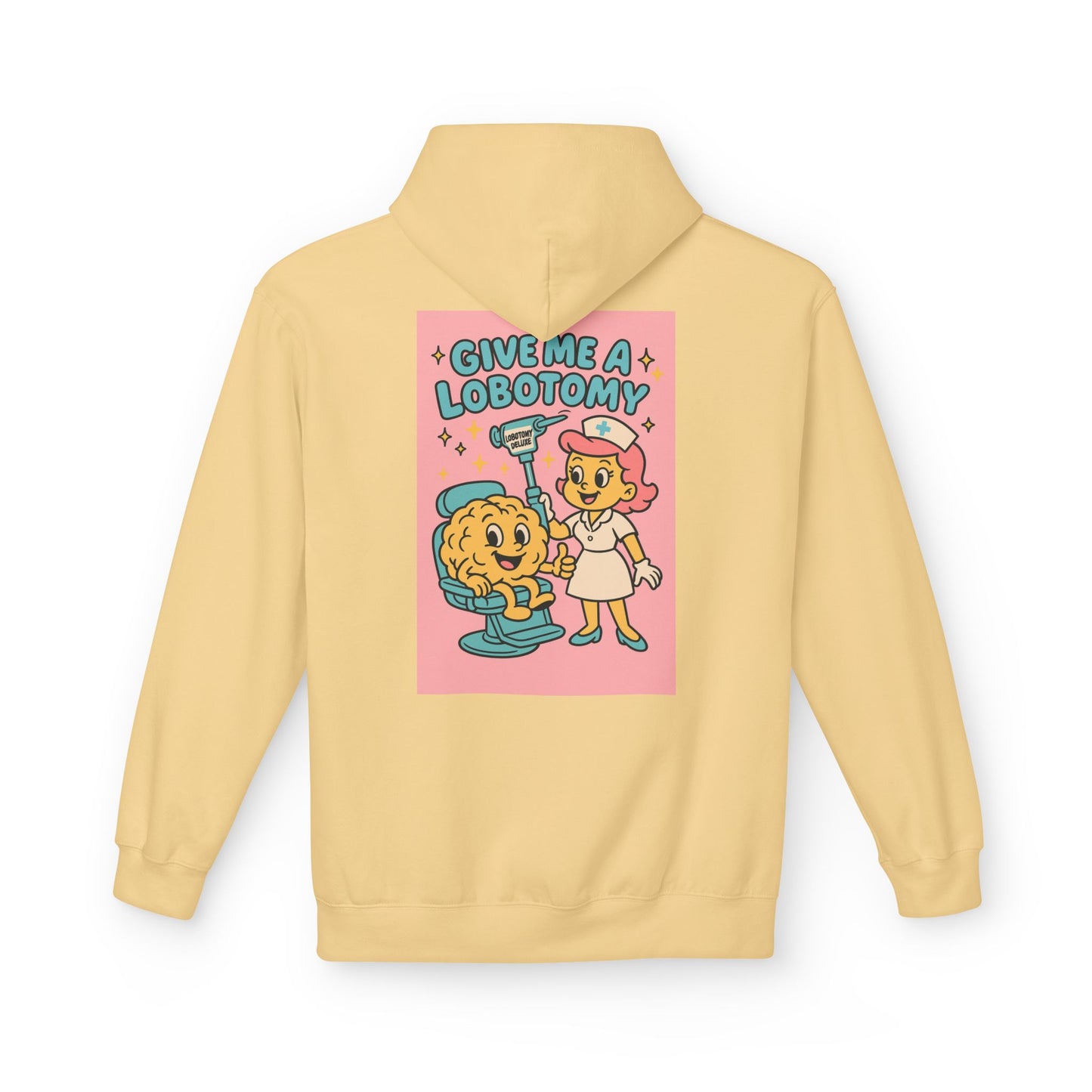 Hoodie — 'Give Me a Lobotomy' Retro Nurse Brain Graphic Pullover