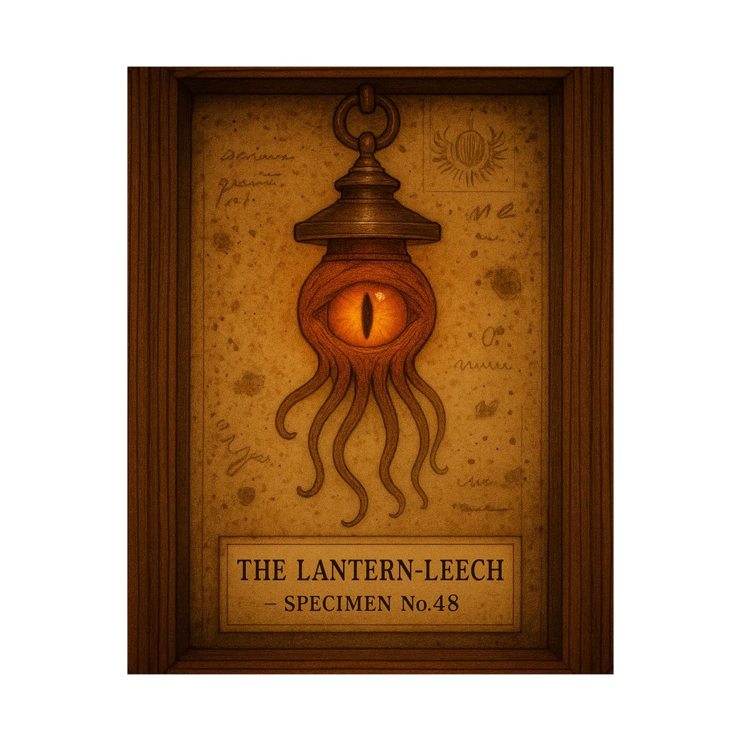 Lantern-Leech Vintage Specimen Poster — Matte Vertical Mythical Creature Art