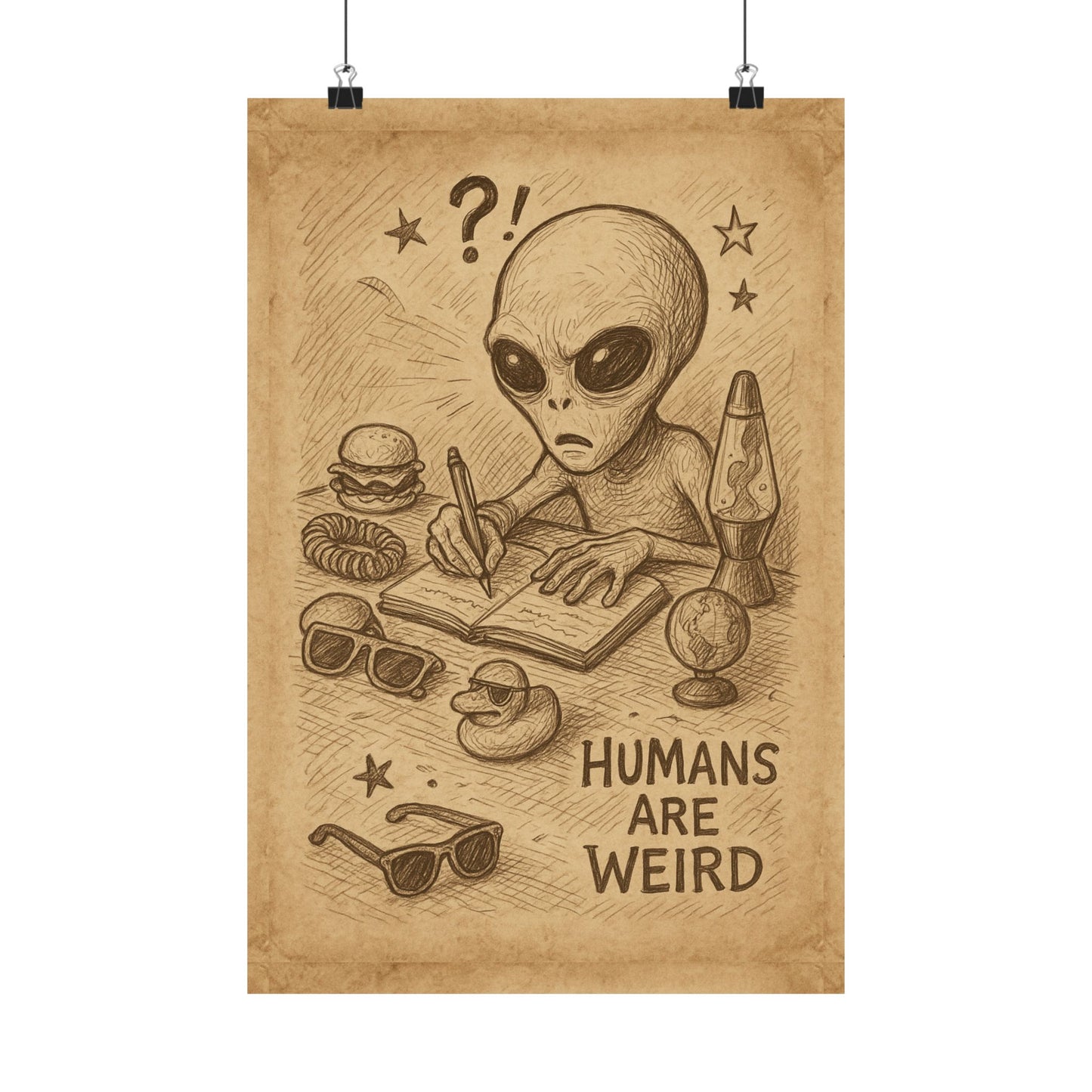 Humans Are Weird Matte Vertical Poster — Alien Illustration Art Print