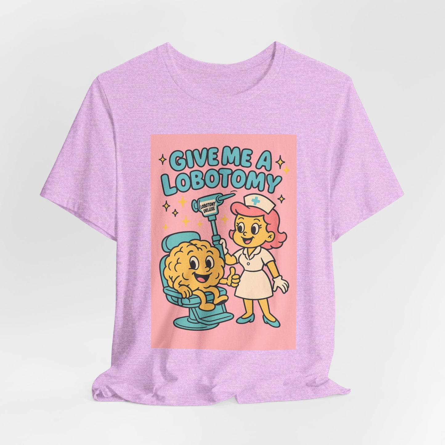 Graphic Tee — 'Give Me a Lobotomy' Retro Nurse Brain Illustration