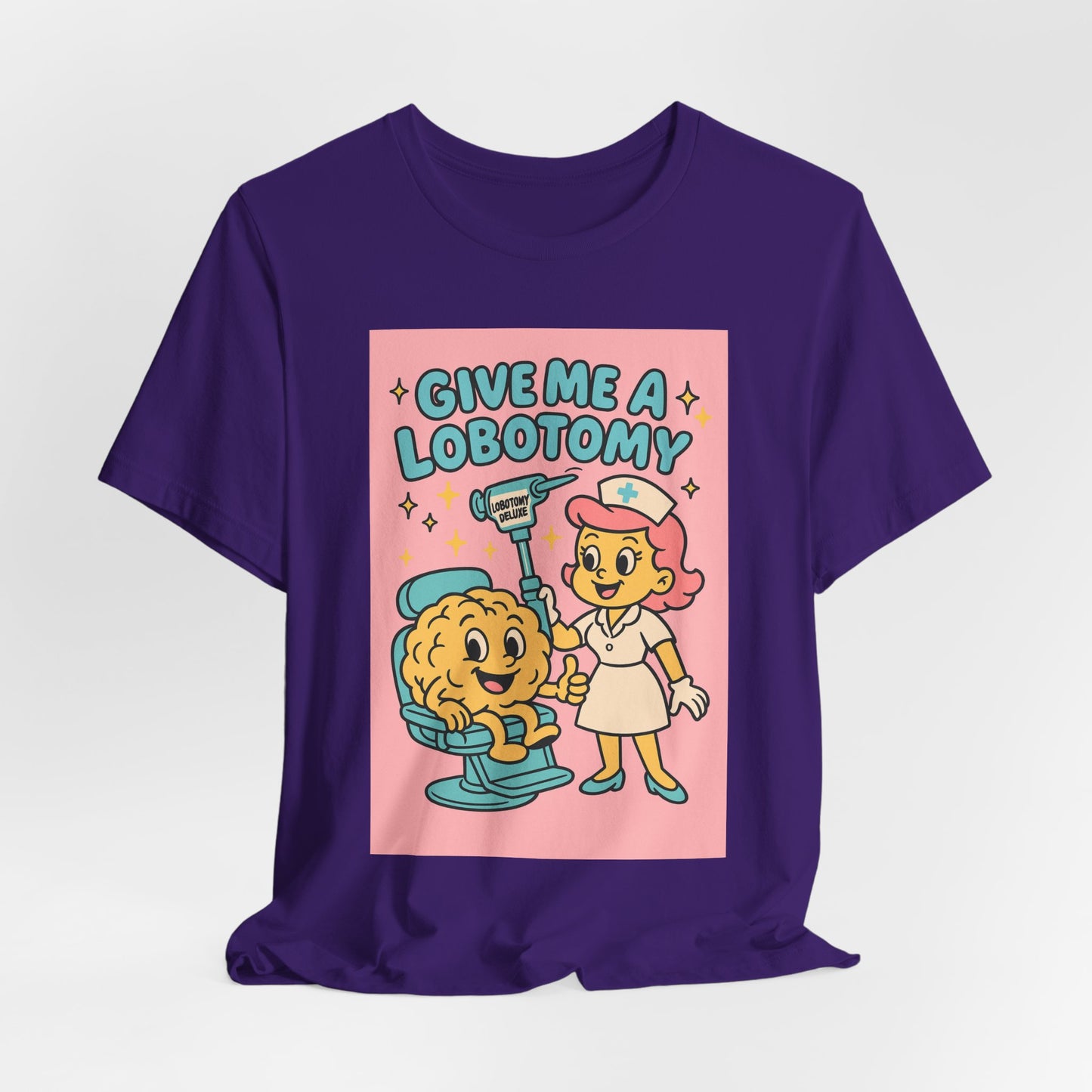 Graphic Tee — 'Give Me a Lobotomy' Retro Nurse Brain Illustration