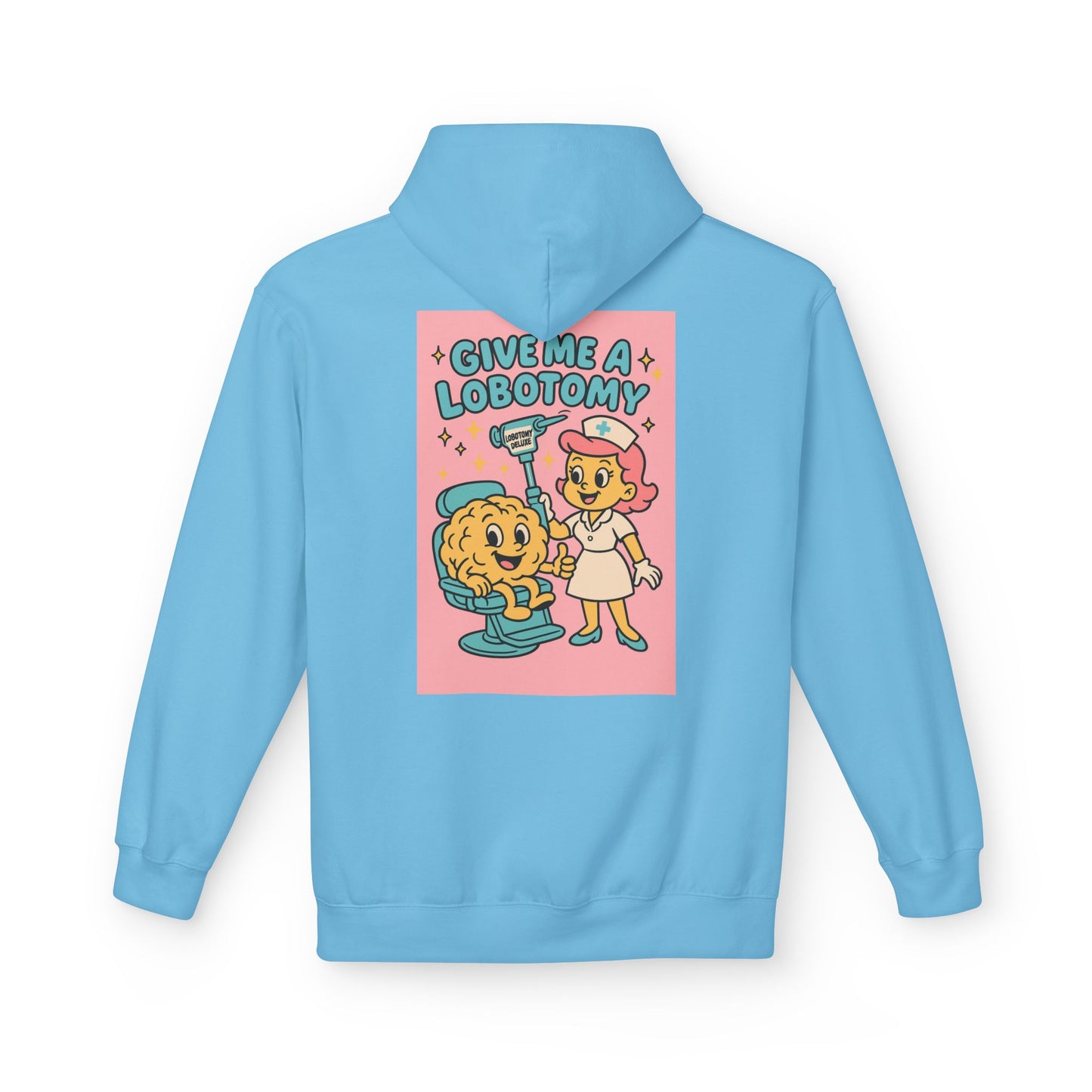 Hoodie — 'Give Me a Lobotomy' Retro Nurse Brain Graphic Pullover
